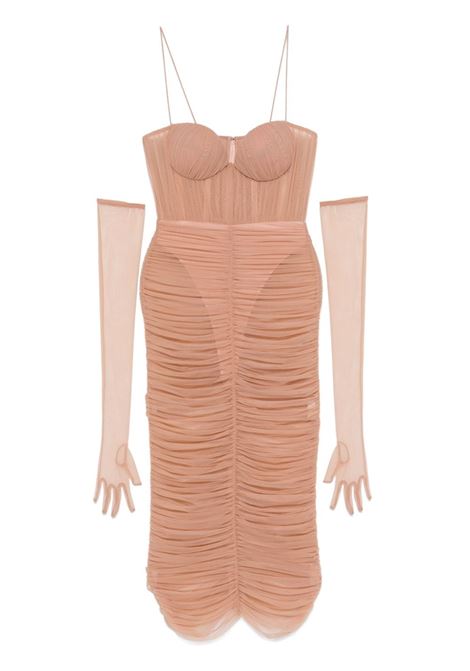 Beige ruched mesh midi dress Alex perry - women ALEX PERRY | Dresses | D1353SP